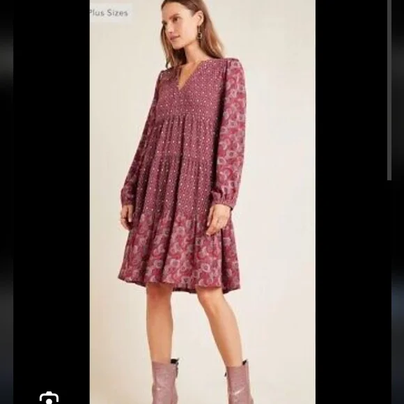 Anthropologie Maeve Patterned Long Sleeve Dress Size Large - Picture 9 of 9
